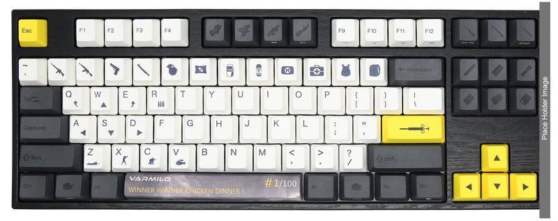 The VA87M loses the number pad, replacing it with a grey bar that says placeholder image.